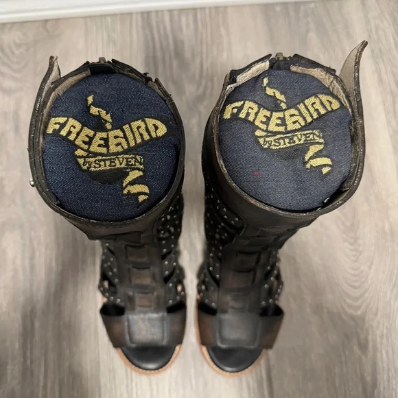 Freebird Lotus Studded Black and Brown Women's Heeled Sandals - Picture 6 of 11